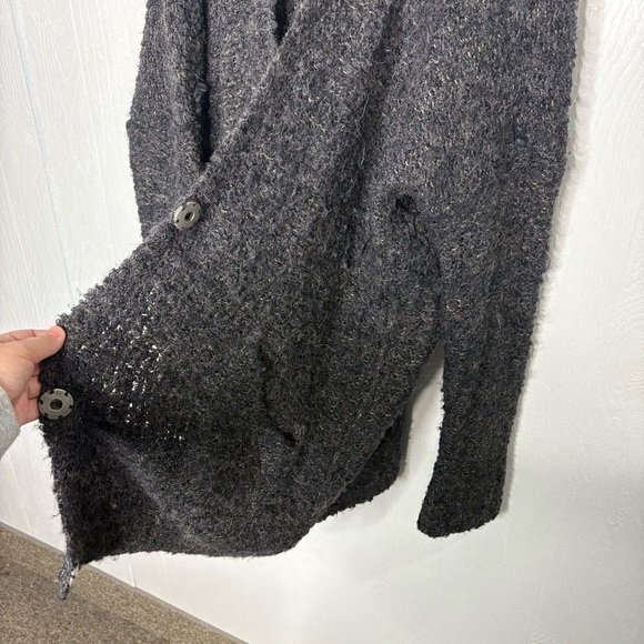 Free People Boucle Button Cardigan sweater charcoal black size medium - Picture 9 of 13